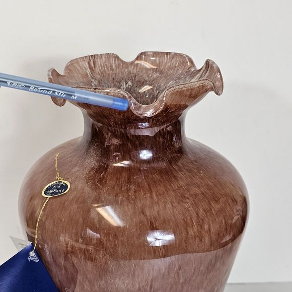 Murano Glass Flower Vase Deep Pink Swirl Gloss Italy Traditional Cristalvi 8x14" - Picture 11 of 16